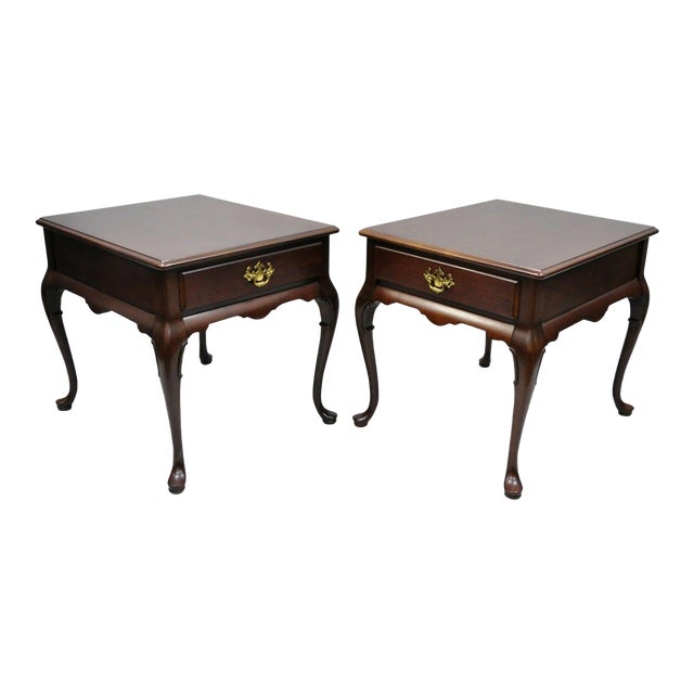 20th Century Queen Anne Cherry Wood 1 Drawer Rectangle End Tables a