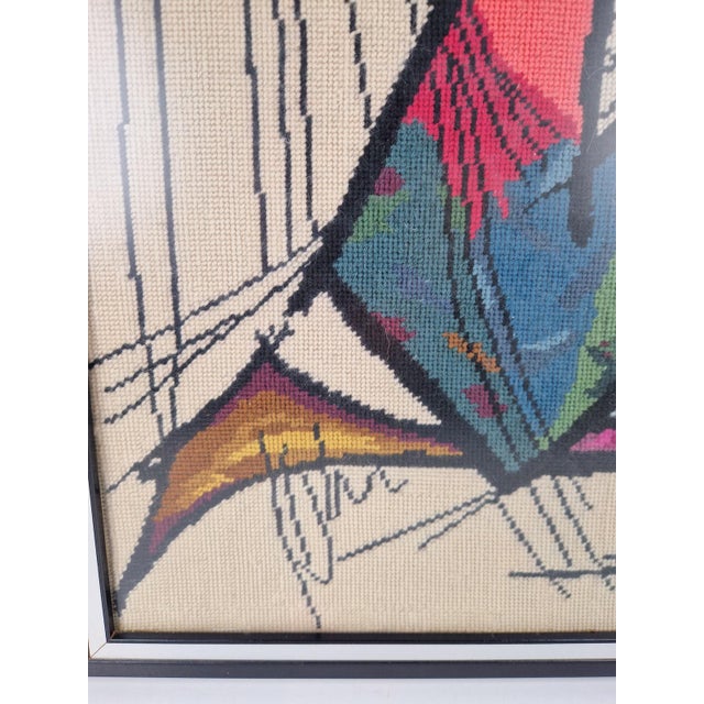Vintage Framed Embroidered Harp Player Wall Art Tapestry, 1970s For Sale - Image 6 of 7