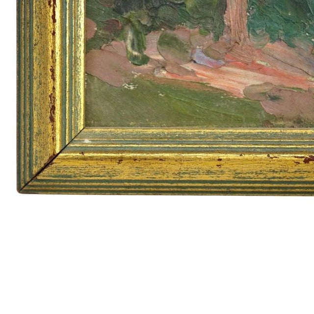 Wood Antique New Hope School Oil on Board Impressionist Landscape Painting C1920 For Sale - Image 7 of 9