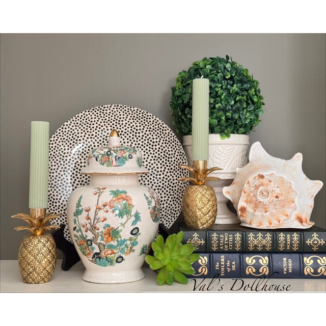 Mid-Century California Originals Blue & Green Floral Motif Ginger Jar For Sale - Image 4 of 17