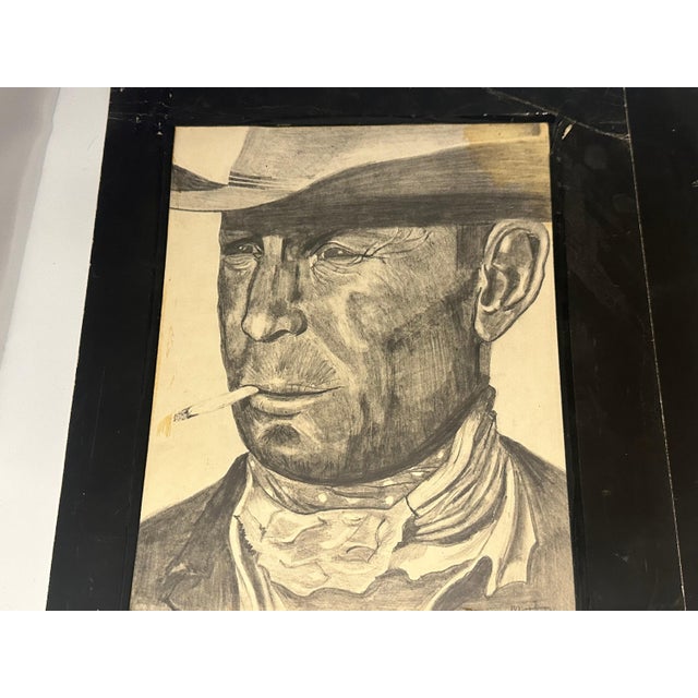 Folk Art Vintage June Marlowe & Clint Eastwood Charcoal Drawings, Signed by C. Mathis - a Pair For Sale - Image 3 of 10