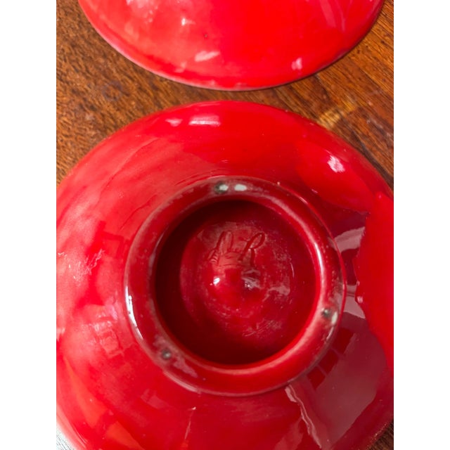 Mid 20th Century Signed Red and White Drip Glazed Bowls - Set of 4 For Sale - Image 4 of 9