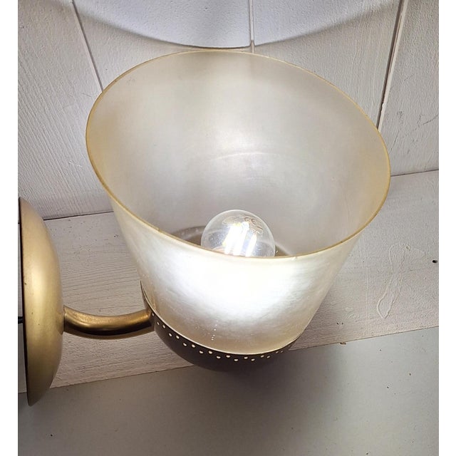 Vintage German Wall Lamp with Brass Bracket and Matte Tinted Glass Shade, 1970s For Sale - Image 3 of 7