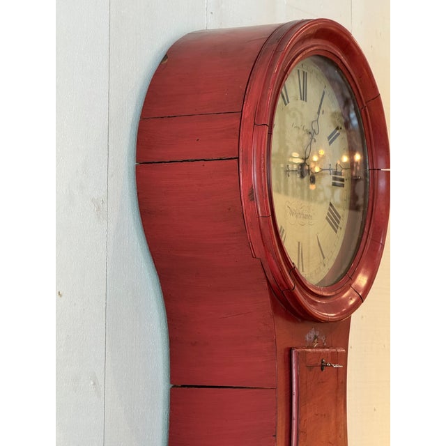 19th Century Red Chinoiserie Wall Clock With Painted Figures For Sale - Image 9 of 10