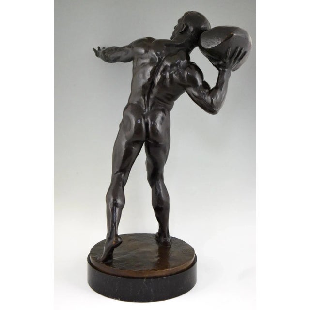 Antique Bronze Sculpture of Male Nude with Stone by Hugo Siegwart For Sale - Image 6 of 12