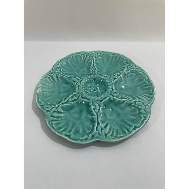 A lovely glazed earthenware French Majolica (or barbotine) Oyster Plate crafted by the famous Gien workshop in France....
