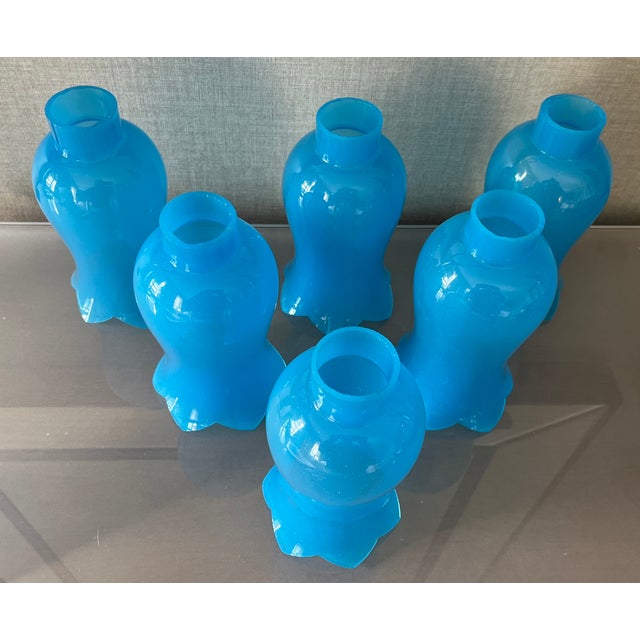 Antique French Opaline Glass Hurricane Shades for Chandelier Candle or Electric Light Wall Sconces - Set of 6 For Sale - Image 12 of 18