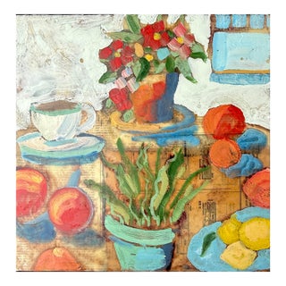 Sq. Encaustic & Antique Collage on Cradled Panel, Hartman For Sale