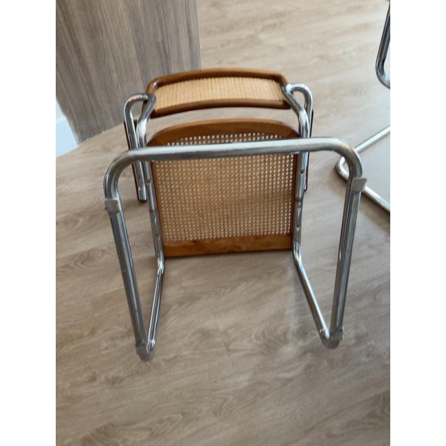 A beautiful matching set of four vintage Italian Cesca B64-style armchairs dating to the 1970s. Inspired by Marcel...