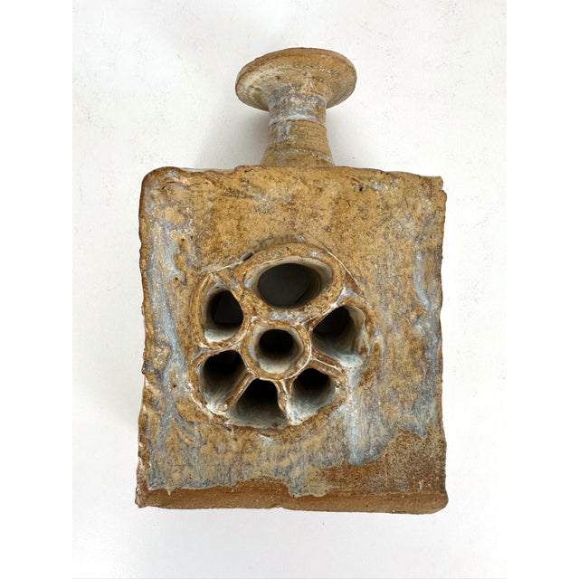 Beige Danish Brutalist Studio Stoneware Vase with Openwork Decoration, 1970s For Sale - Image 8 of 13