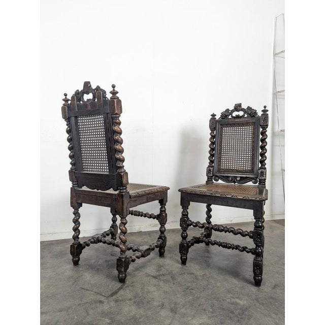 Black Louis XIII Style Chairs in Twisted Caned Oak, Set of 2 For Sale - Image 8 of 11