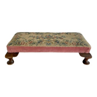 Antique French Needlepoint & Velvet Long Footstool For Sale