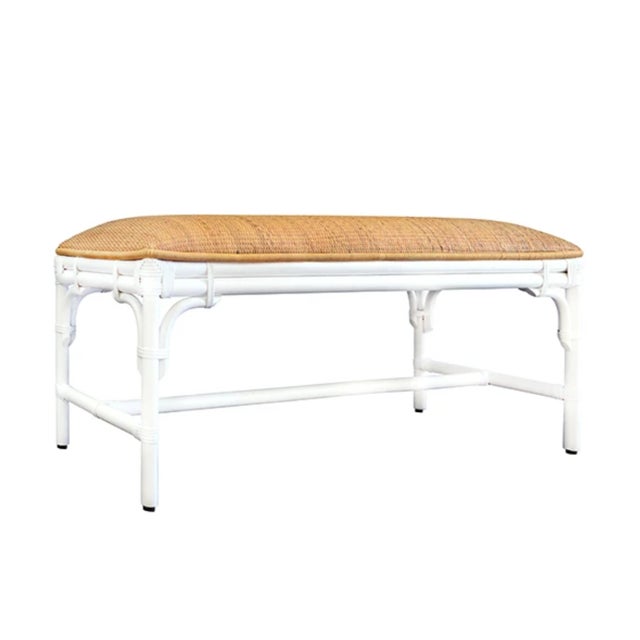 Contemporary Matthew Izzo Home Asha Natural Rattan Bench With White Painted Base For Sale - Image 3 of 9