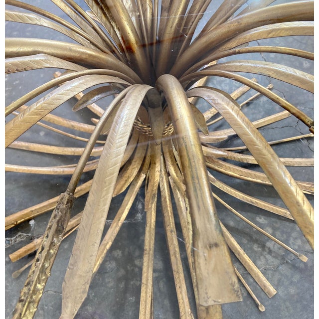 Gold Vintage Hollywood Regency Style Gilt Sheaf of Wheat Round Glass Top Table For Sale - Image 8 of 10