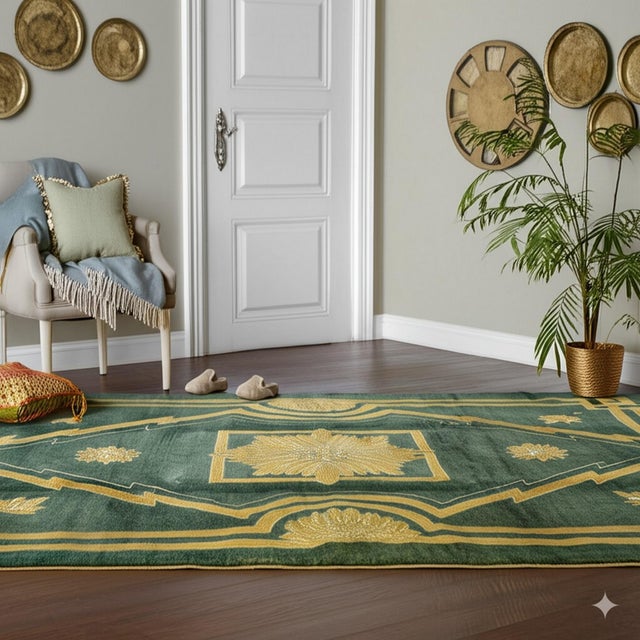 2020s 8x10 Sloane Louie Moss Green Medallion Modernist Hand Knotted Wool Carpet Rug For Sale - Image 5 of 6