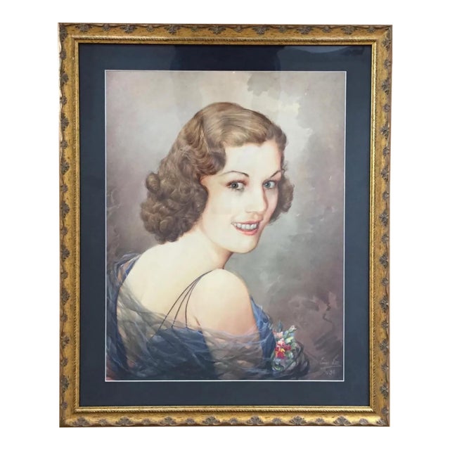 1938 Louis Leo Framed Portrait of a Beautiful Woman For Sale