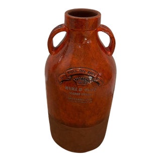 Vintage Mediterranean French Olive Oil Two Handle Pottery Jug Jar 18'' For Sale