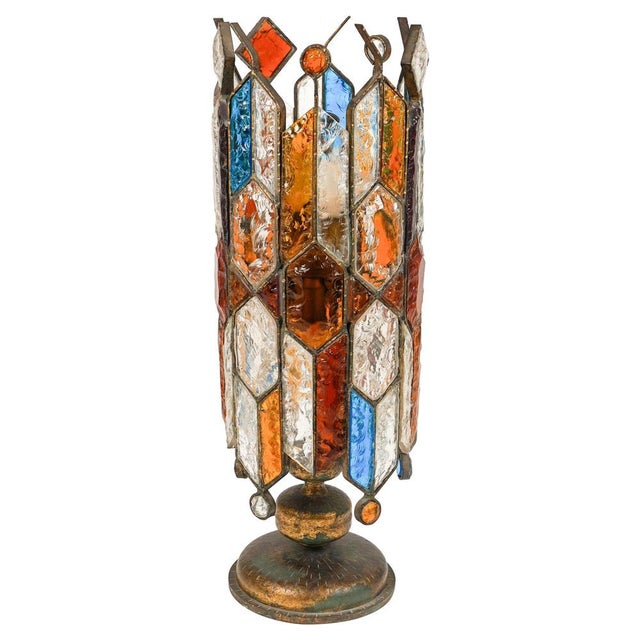 Floor Lamp in Wrought Iron and Hammered Glass from Longobard, 1970s For Sale - Image 15 of 15