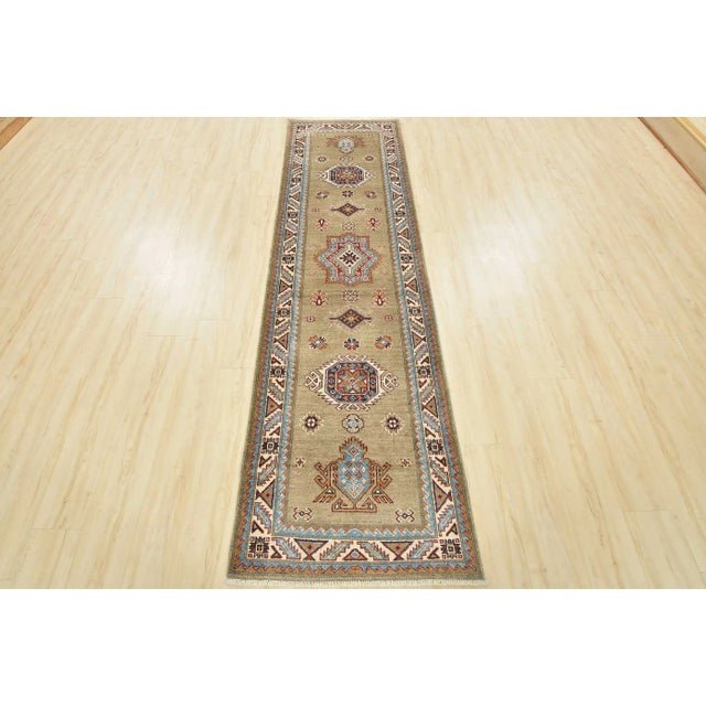 Tribal Kazak Runner 2’8” X 9’8” Brown Wool Tribal Hand-Knotted Oriental Rug For Sale - Image 3 of 12