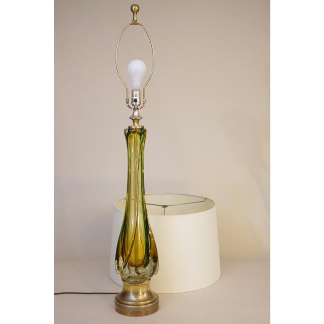 1970s XXL Murano Sommerso Thick Swirl Art Glass Brass Table Lamp Barovier Toso Italy For Sale - Image 13 of 13