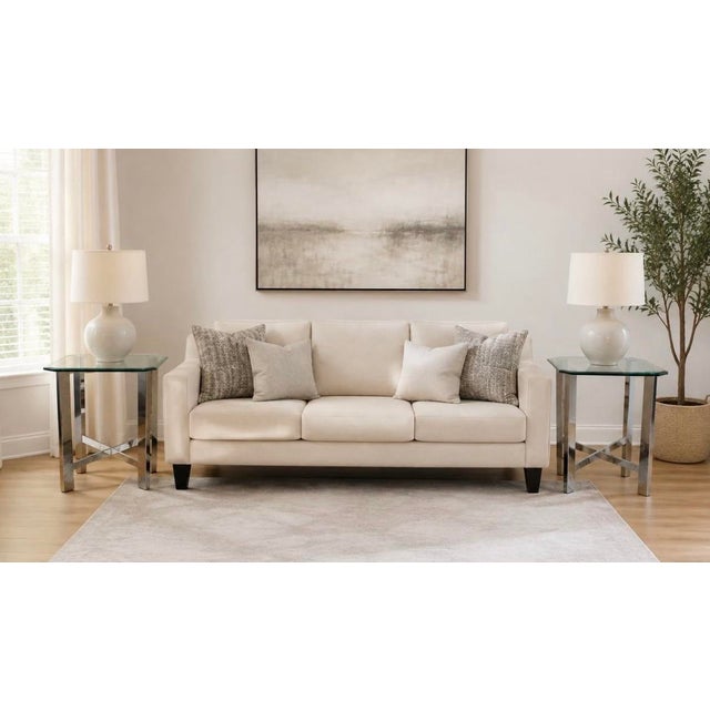 Pair of Vintage MCM Chrome & Glass X - Base End Tables Stylish matching pair of chrome and glass end tables featuring...