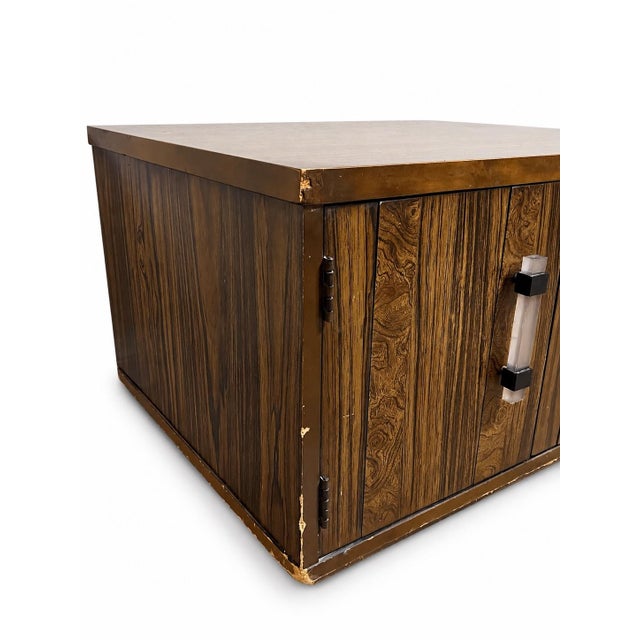 Vintage Art Deco Revival Figured-Wood and Glass Storage Coffee Table For Sale - Image 11 of 12