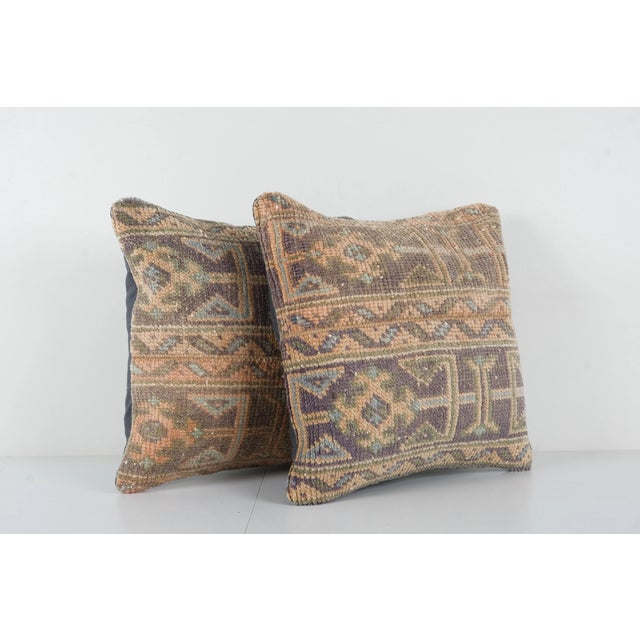 Turkish Oushak Rug Pillow Cover - A Pair Elevate your home decor with these exquisite 18'' x 18'' pillow covers crafted...