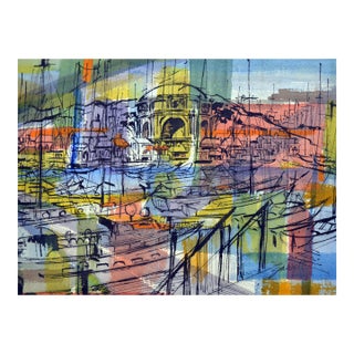 1950s "Palace of Fine Arts, San Francisco" Abstract Architectural Watercolor Painting For Sale