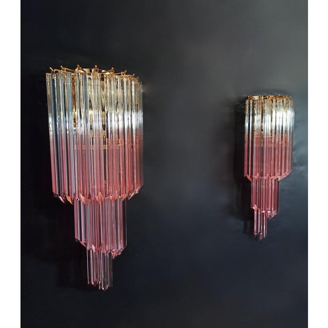 Fantastic pair of vintage Murano wall sconce made by 16 Murano crystal prism (quadriedri) for each applique in a gold...
