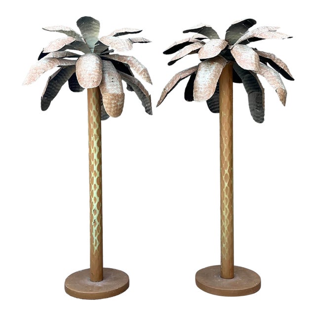 Vintage Punch Cut Tole Palm Trees - A Pair For Sale