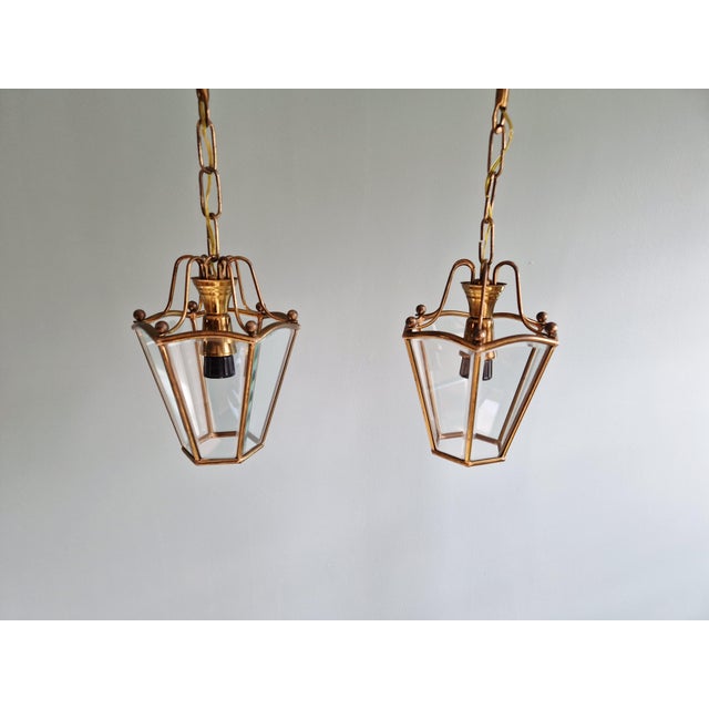 Brass and Beveled Glass Pendant Lights, 1950s-1960s, Set of 2 For Sale - Image 13 of 15