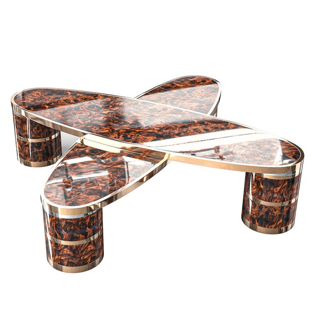 "Melagrana" Coffee Table With Burl Walnut and Bronze Details For Sale - Image 4 of 5