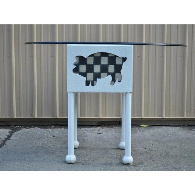 Farmhouse "Butcher" Cow & Pig Painted White & Black Metal & Glass Dining Table For Sale - Image 12 of 12