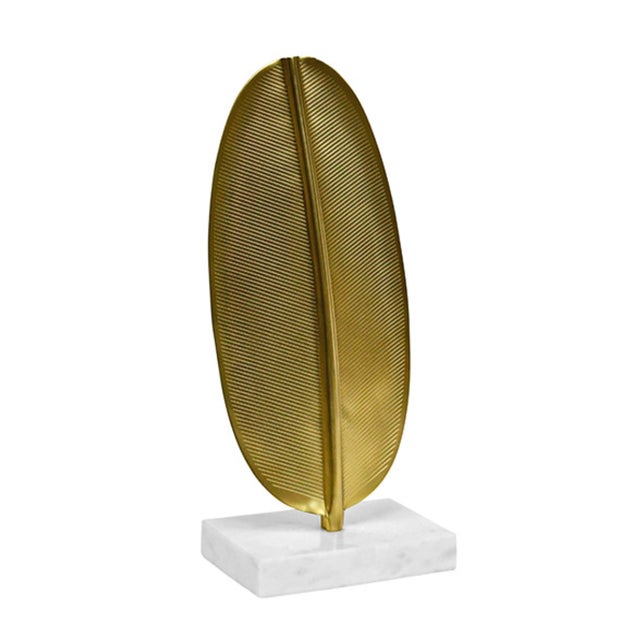 Contemporary Matthew Izzo Home Blade Antique Brass Botanical Leaf Sculpture on White Marble Base For Sale - Image 3 of 8