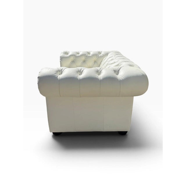 White Leather Chesterfield Club Chair | Tufted Chair-and-a-Half | Nailhead Trim & Bun Feet For Sale - Image 6 of 7