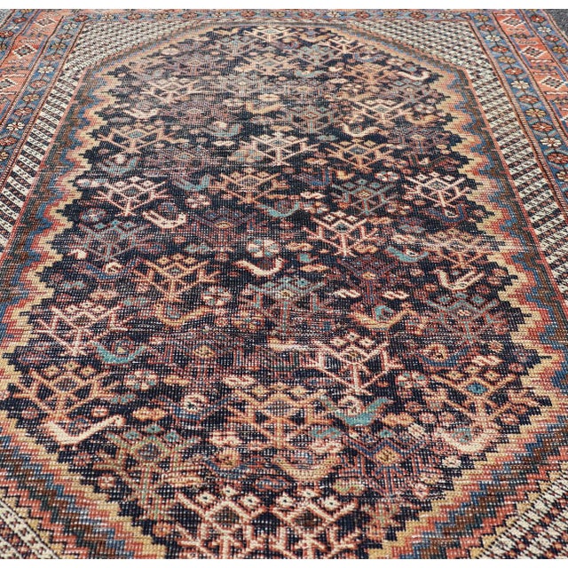Early 20th Century Antique Persian Afshar Rug With Bold Geometric Medallion 3'9" X 4'10" For Sale - Image 5 of 11
