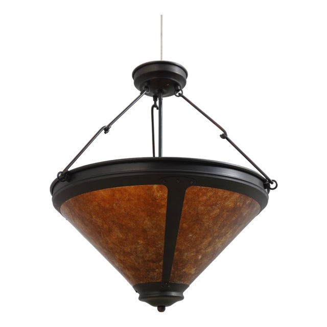 1990s Mica Lamp Co. Arts & Crafts Hanging Chandelier For Sale