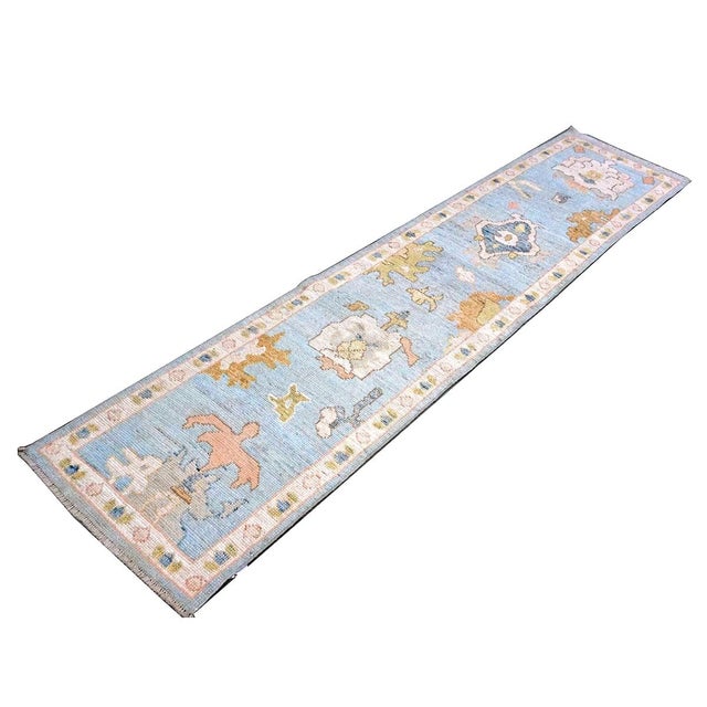 Condition: New Origin: Turkey Design: Oushak Actual size: 2'2" X 9'2" Thickness: 1/8" - 1/4" Colors: Gold, Light Blue,...