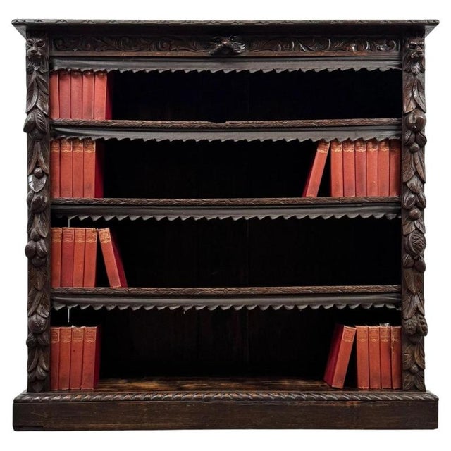 Antique Victorian Carved Oak Open Bookcase, England For Sale - Image 11 of 11