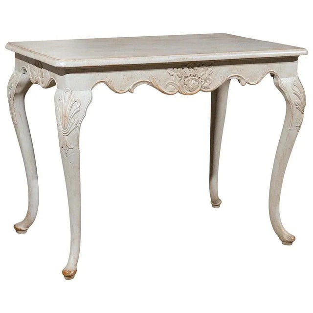 1890s Swedish Rococo Revival Painted Wood Side Table with Scalloped Apron For Sale - Image 11 of 11