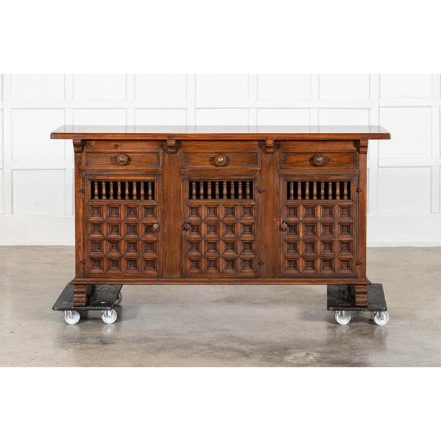 circa 1960 Spanish Mahogany Mid 20thC Brutalist Sideboard W168.5 x D47.5 x H86.5 cm Internal shelf depth 31 cm Weight 62Kg