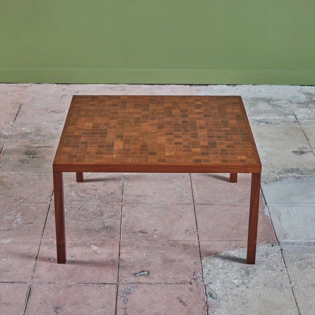 Wood Gordon & Jane Martz Square Coffee Table With Walnut Mosaic Inlay For Sale - Image 7 of 12