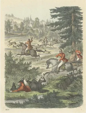 Karl Hoffmann, Deer Hunt on Horse, 1859, Paper