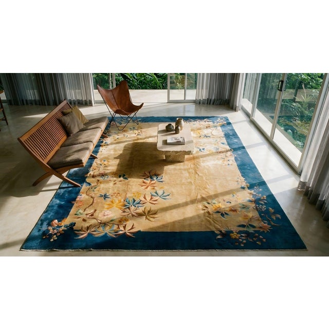 Amazing Beige Background Color withSome Palmettes Asymmetric Patterns Antique Chinese Art Deco Rug For Sale - Image 12 of 13