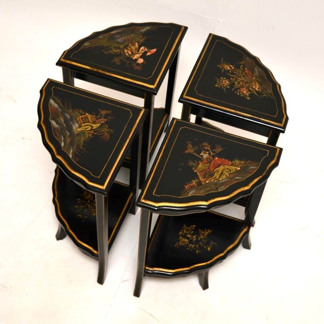 Antique Chinoiserie Lacquered Nesting Tables, 1920s, Set of 5 For Sale - Image 6 of 14