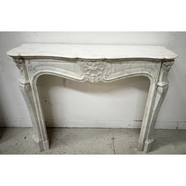 Louis XV Style Fireplace in Veined White Marble For Sale - Image 11 of 16