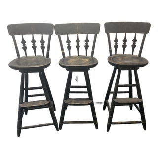 1990s Richard Mulligan Wooden Swivel Barstools Set of 3 For Sale