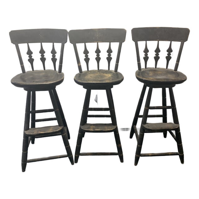 1990s Richard Mulligan Wooden Swivel Barstools Set of 3 For Sale