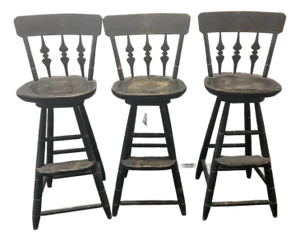 1990s Richard Mulligan Wooden Swivel Barstools Set of 3