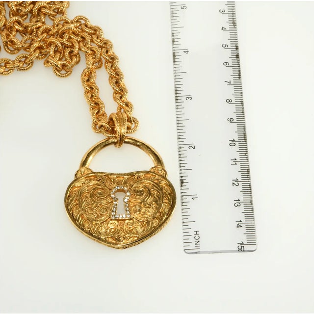 Abstract Vintage Graziano Heart Lock Necklace Gold-Plated For Sale - Image 3 of 5